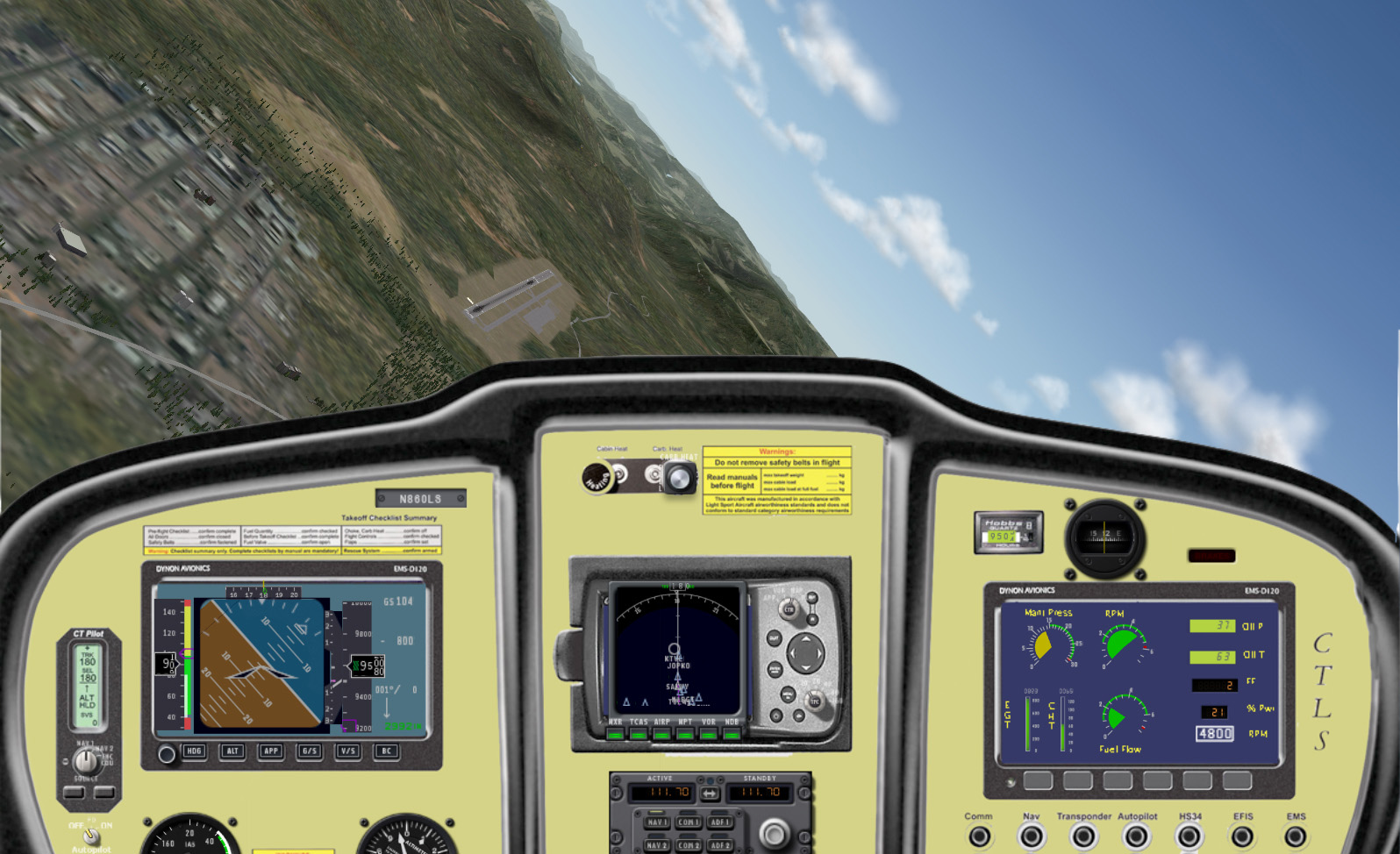 X-Plane - Flight Design CTLS, center panel view
