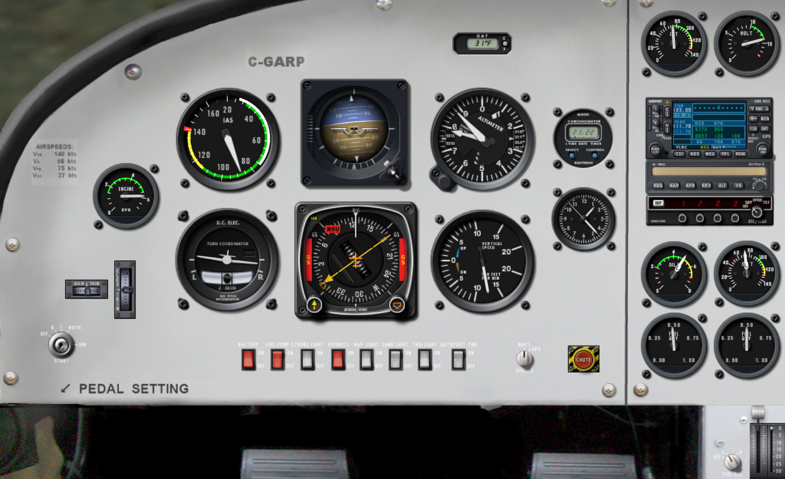 X-Plane - PiperSport (AKA) SportCruser, instrument panel, second view